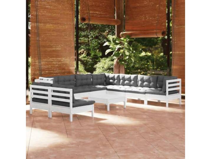 WDGJJFECNMUEHI Bois de pin massif modulable Avec coussins Blancs 10 Pieces Salon de jardin 10 pcs avec coussins blanc bois de pin massif canapé modulaire anthracite pour terrasse extérieur