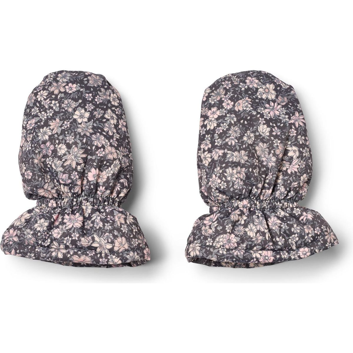 Wheat Puffer Baby Mittens Muffu dark charcoal flowers (9670) 3-6m 7656-913R GRS-9670-3-6m