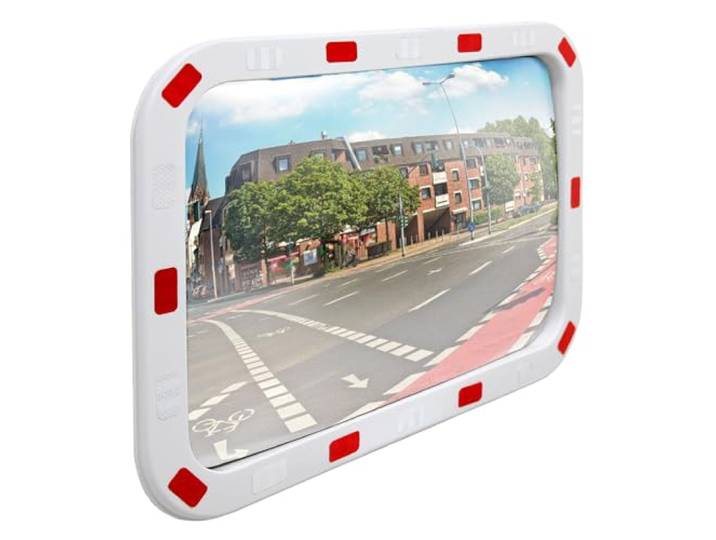 ECD Germany Verkeersspiegel rechthoekig 40 x 60 cm met reflectoren - incl. houder - van ABS-kunststof - wit-rood - veiligheidsspiegelbewakingsspiegel bolle spiegels