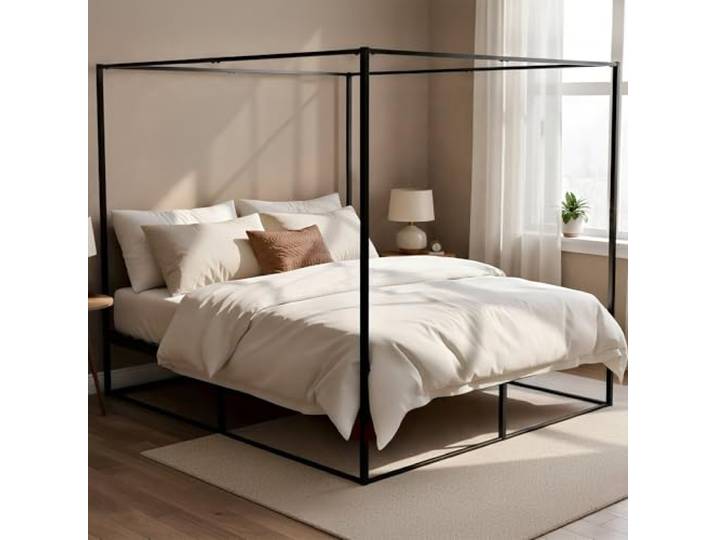 CLP Himmelbett Gestell Batoni, Doppelbett für Erwachsene, Bettgestell und Lattenrost aus Metall, Metallbett stabil, Größe:200 x 200 cm