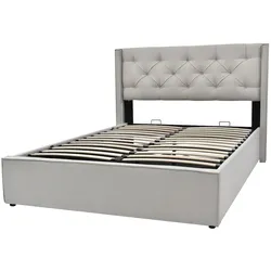 Polsterbett 160x200 mit Stauraum, Lattenrost und Kopfteil – elegantes Design in Hellgrau, hoher Komfort und langlebige Materialien