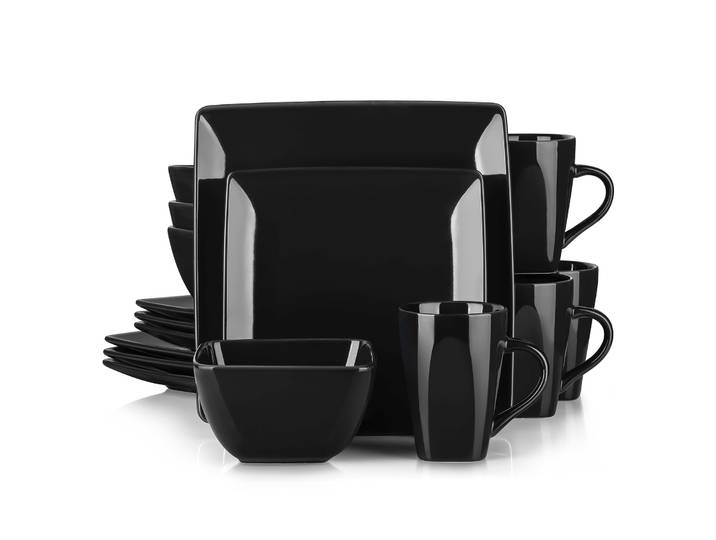 Vancasso-Service de vaisselle carré en porcelaine en céramique noire, assiette à dessert, bol, tasse de 32/48 ml, SO00-16, 240 pièces