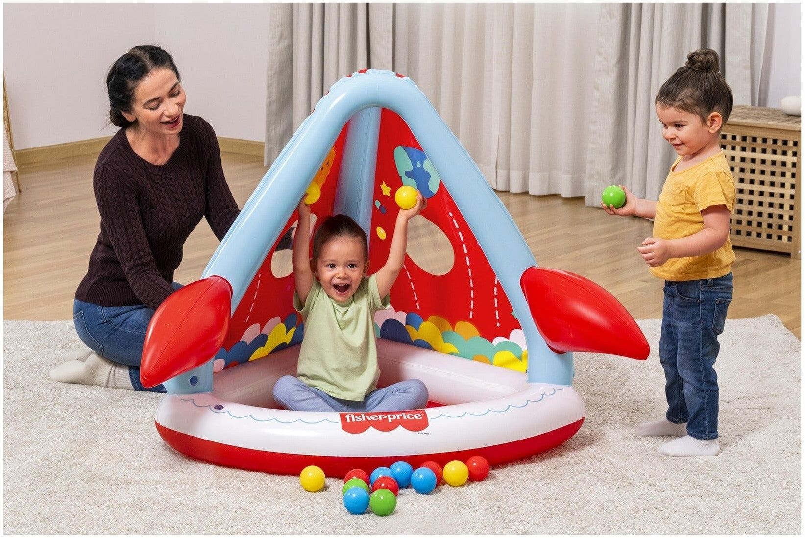 Bestway Fisher-Price Rocket Pals Inflatable Ball Pit with 15 Balls for Toddlers - Indoor Play Space - Develops Hand-Eye Coordination and Fine Motor Skills