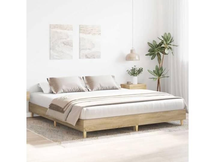 KTHLBRH Bettgestell Eiche Sonoma 180 x 200 cm ohne Matratze Lattenrost inklusive, mehrschichtiges Holz und Kiefer, niedriges Design, einfacher Zugang für Kinder