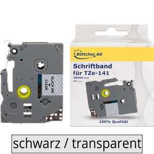 Kompatibles Schriftband für Brother TZe-141, 18mm, Länge 8m, schwarz auf transparent