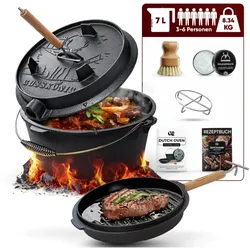 GUSSKÖNIG Eingebrannter Dutch Oven Set 7L ohne Füße