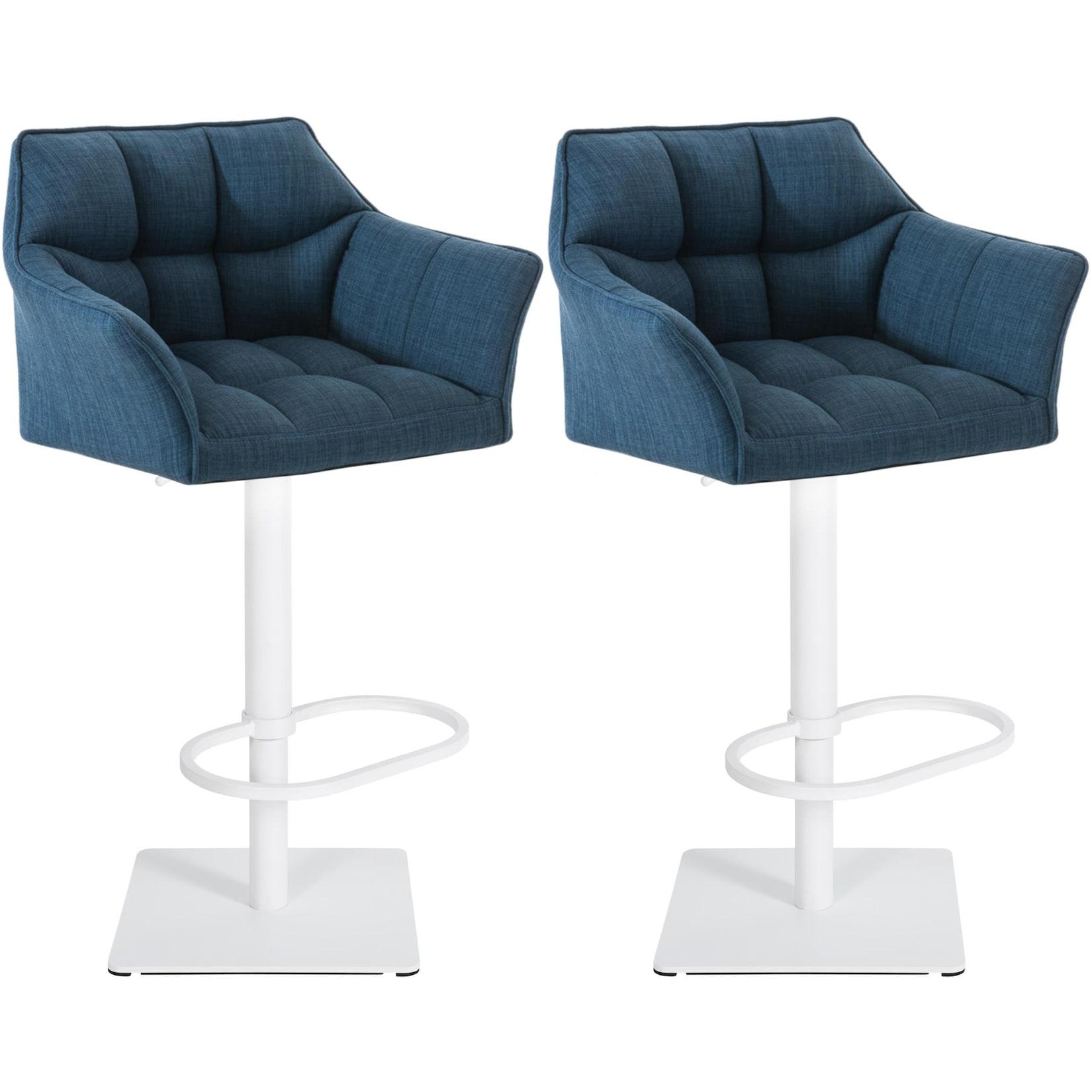 CLP 2er Set Barhocker Damaso Stoff weiß - Farbe: blau, Gestellfarbe: weiß