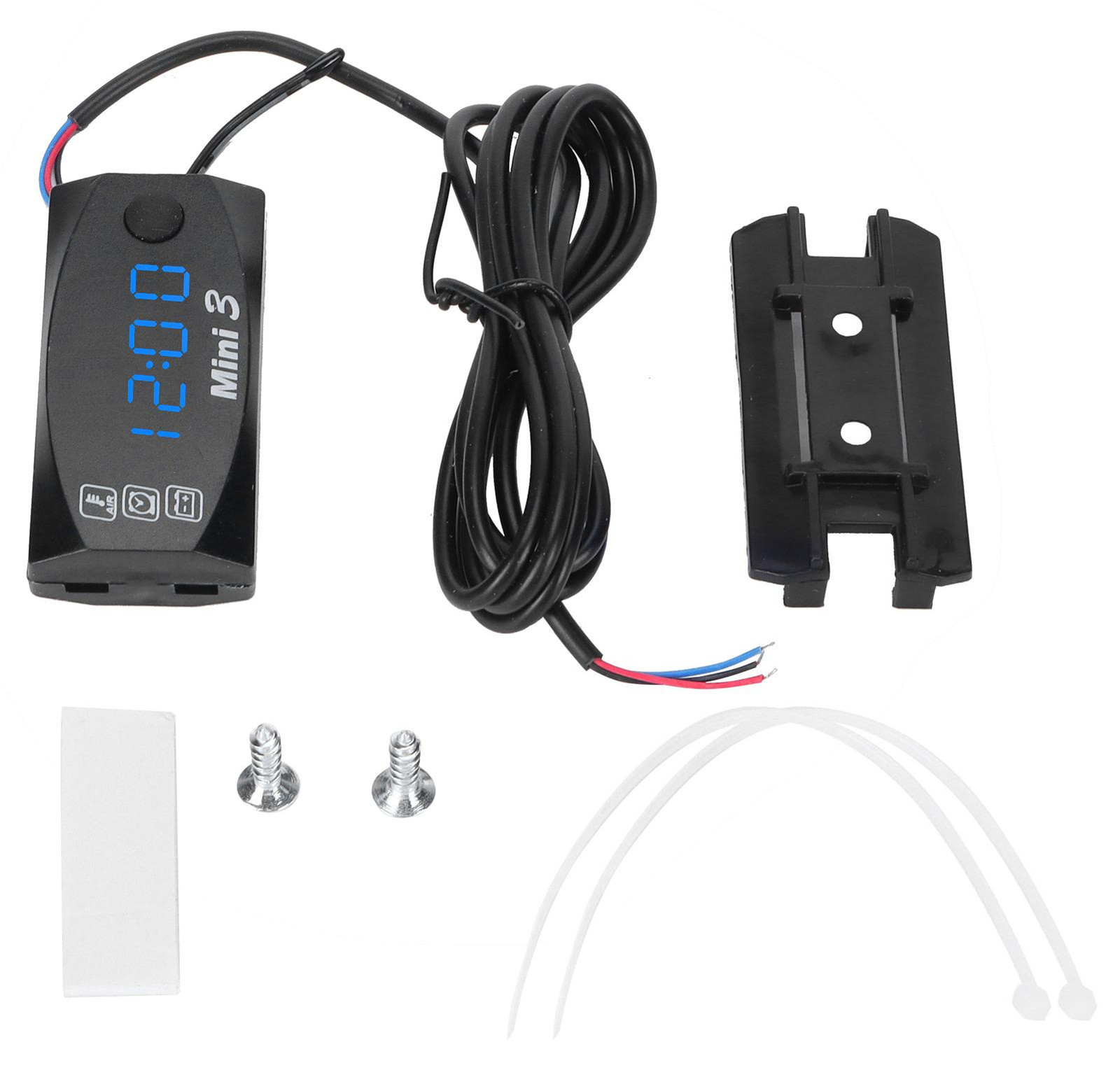 Gistuch 3-in-1 digitale elektronische meter voor motorfietsen met LED-verlichting, thermometer en voltmeter, blauw licht