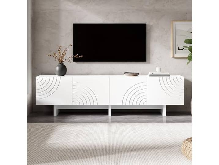 VIIOOIIV TV-Schrank, Lowboard 170 cm lang, Fernsehtisch für Wohnzimmer mit 4 Türen und Schrank, Weiß (170 * 35 * 50 cm)
