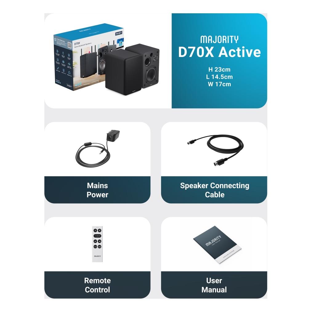 Majority D70X Aktiv Regal-Lautsprecher Black (1 Paar, 70 W) (1000003080)