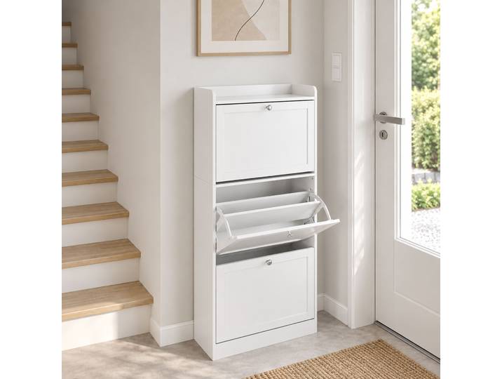 HOMCOM Armoire à Chaussures 15 Paires 3 Tiroirs Blanc