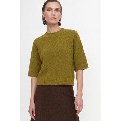 Rundhalspullover RICHROYAL, Damen, Gr. L, grün (golden moss), Obermaterial: 61% Polyacryl, 21% Wolle, 18% Polyester, normal, Rundhals, Pullover Rundhalspullover, mit strukturierter Oberfläche, halbarm, Bouclé, mit Wollanteil