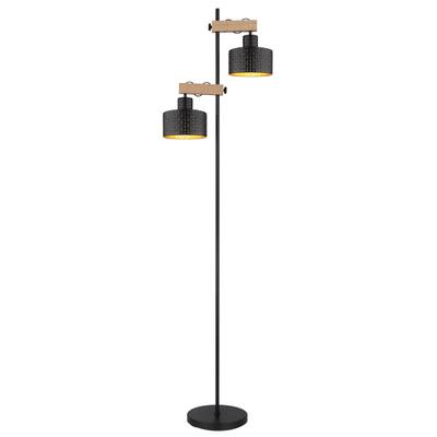 GLOBO LIGHTING Stehlampe "RIELLY", schwarz, 1 Stk., Leuchten, Stehleuchte/Holz/Metall/goldfarben/höhenverstellbar, Stehlampe