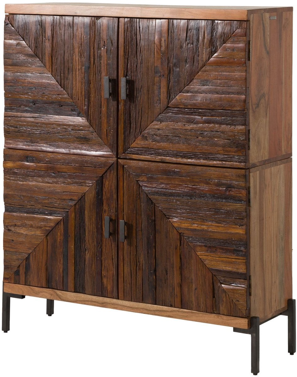 Massivmoebel24.de Lyon Highboard van massief sloophout, natuur gelakt, B: 112 cm, D: 40 cm, H: 137 cm