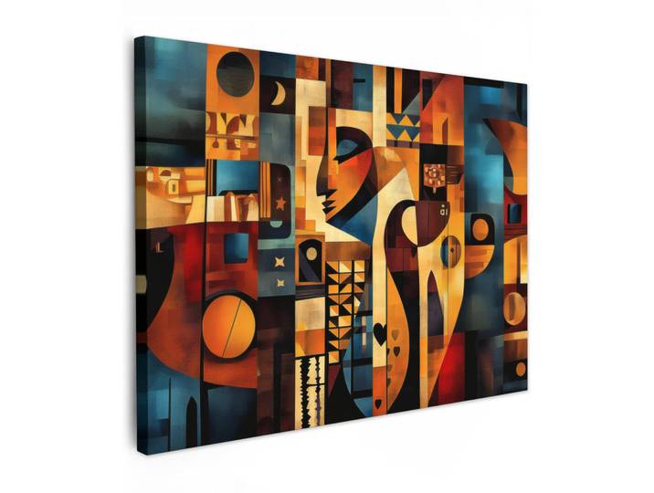MuchoWow Leinwandbild - Figuren - Abstrakt - Symbole - 80x60 - Malerei, Terracotta, Textil, Kiefer, Rechteckig, 80x60 cm, gerahmt, Bilder & Rahmen, Bilder, Wandbilder