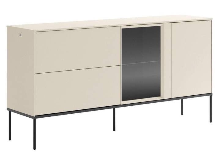 Selsey Bellezo – Sideboard mit beleuchteter Glasvitrine und zwei Schubladen 166 cm, Creme