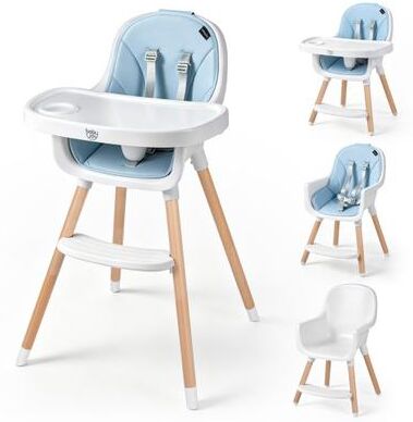 Costway Convertible High Chair with 5-Point Harness for Babies and Toddlers-Blue
