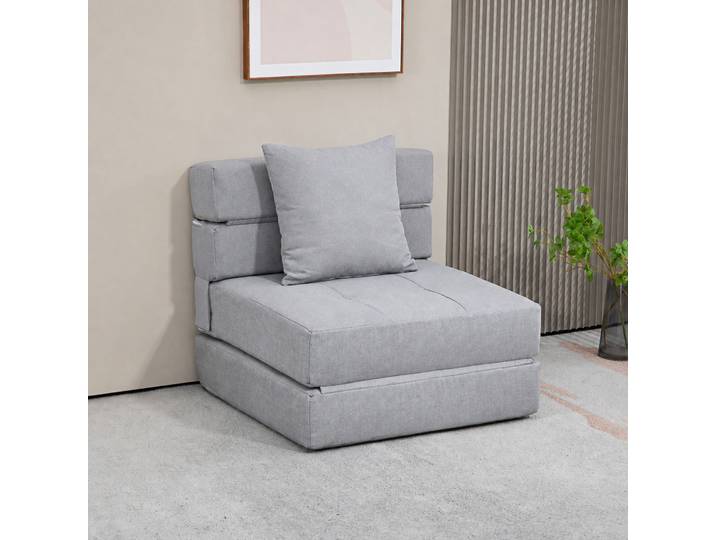 HOMCOM Chauffeuse canapé-lit convertible fauteuil 1 place avec 1 coussin déhoussable, tissu gris clair