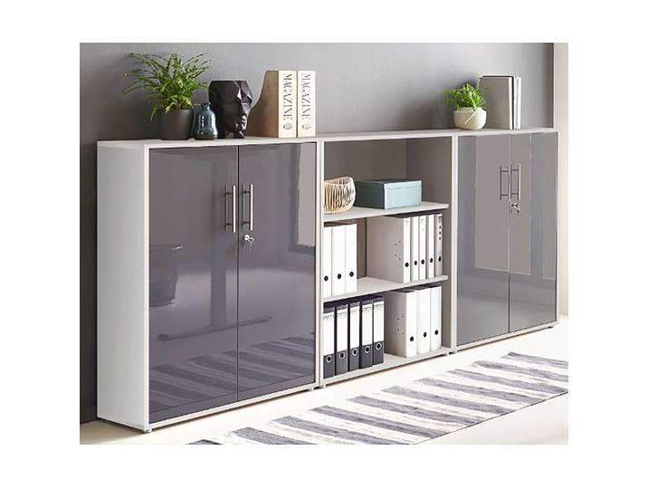 Schrankwand 3-teilig Typ A 85 x 114 x 33cm Grau/Lichtgrau/Hochglanz Anthrazit