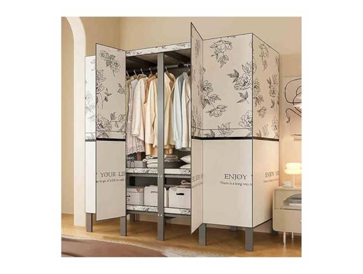 LigedamaiEU Tragbarer Kleiderschrank mit Abdeckung, Kleiderständer for Schränke, Stahl Rohrrahmen mit Stoffbezug, großer Stauraum(Color 1,131X50X170CM)