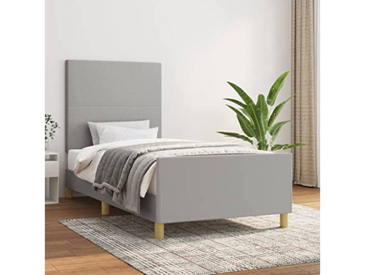 Atmungsaktiver Stoff höhenverstellbares Kopfteil stabiles Bettgestell Grau Bettgestell ohne Matratze Hellgrau 80x200 cm Stoff mit verstellbarem Kopfteil stabil Holz Lattenrost