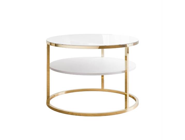 Couchtisch CIRI GLASS mit Ablage und Gestell, Gold chrom / Weißes Glass