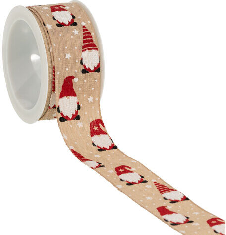 Stoffband "Wichtel", natur-rot, 40 mm, 5 m