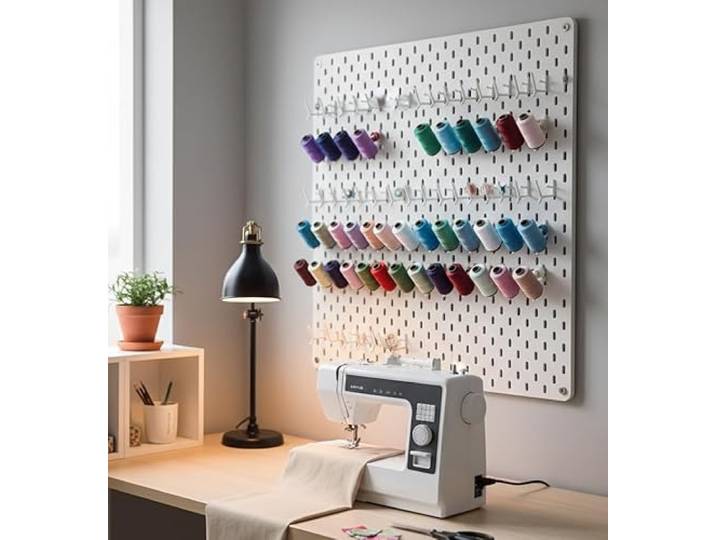 JL House. 20 pièces de support de rouleau de fil à coudre avec crochets pour mur à trous IKEA Skadis I Accessoire de support pour panneau à trous Skadis pour rouleaux de fil (Blanc)