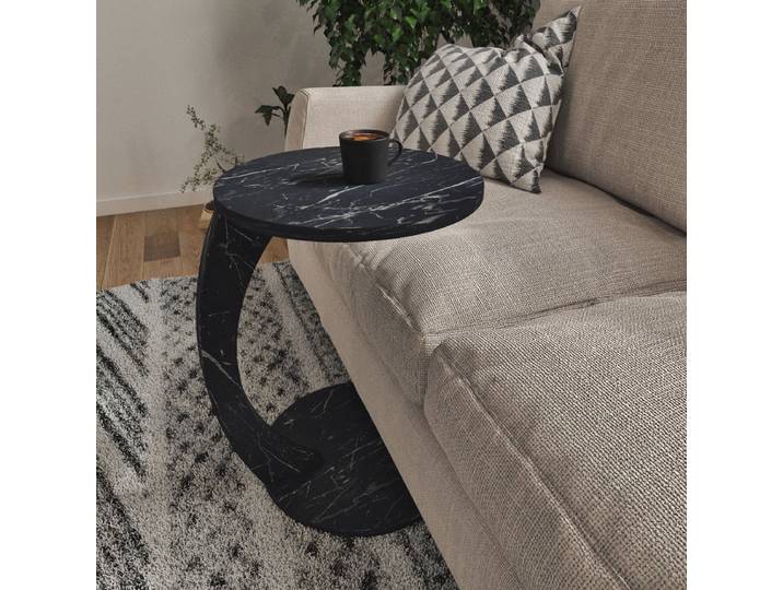 Bijzettafel Holeby marmerlook zwart 56x38 cm