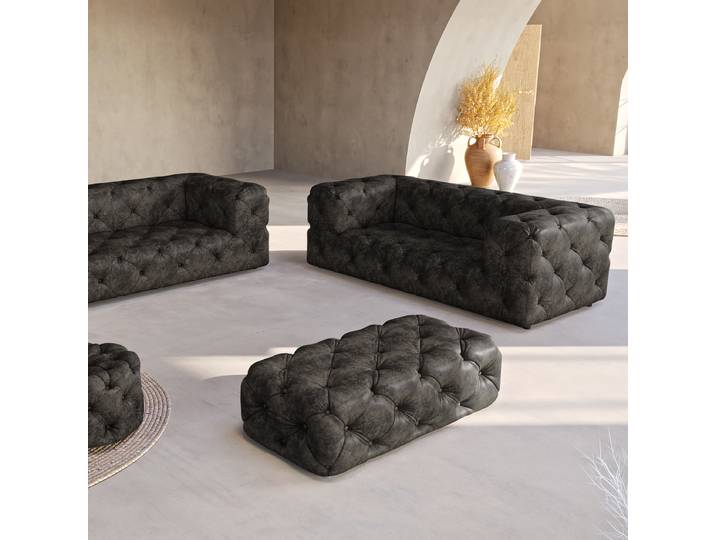 Polsterhocker 130 x 65cm Schwarz Microfaser Goda: Anthrazit