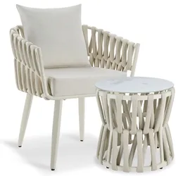 tectake® Aluminium Gartenlounge-Set, im Rope-Design, dicke Polsterung, höhenverstellbare Kunststofffüße, Sicherheitsglasplatte