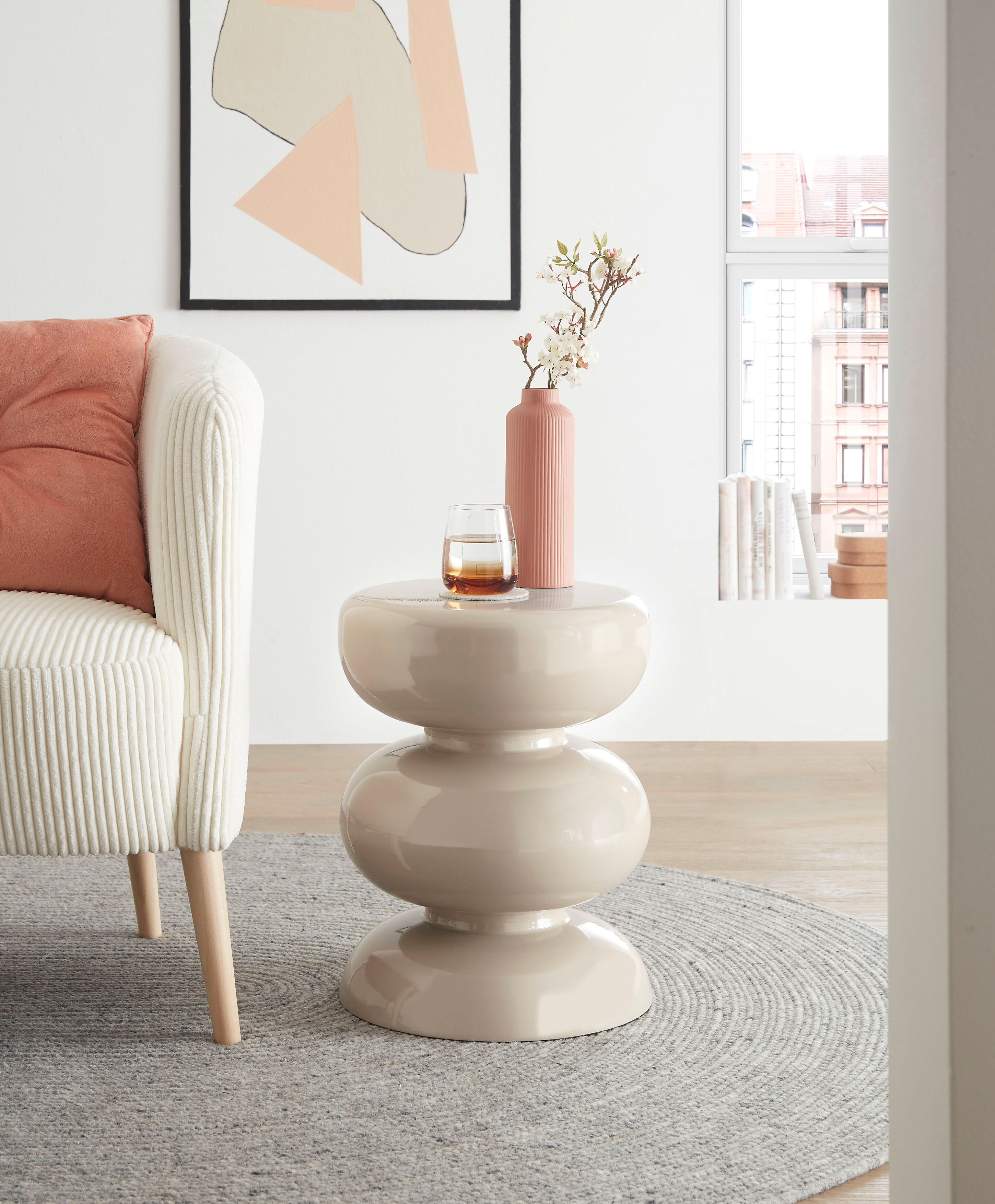 Beistelltisch PAROLI, beige (creme, creme, creme), B:36cm H:46cm T:36cm, Tische, Beistelltisch, glänzende Pulverbeschichtung