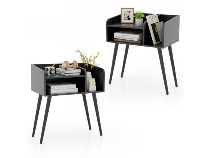 Helloshop26 2 moderne Nachttische, 50 x 32 x 58 cm, Aufbewahrung mit 2 Ebenen, zeitlose Eleganz, aus Holz, Schwarz, 20_0012523
