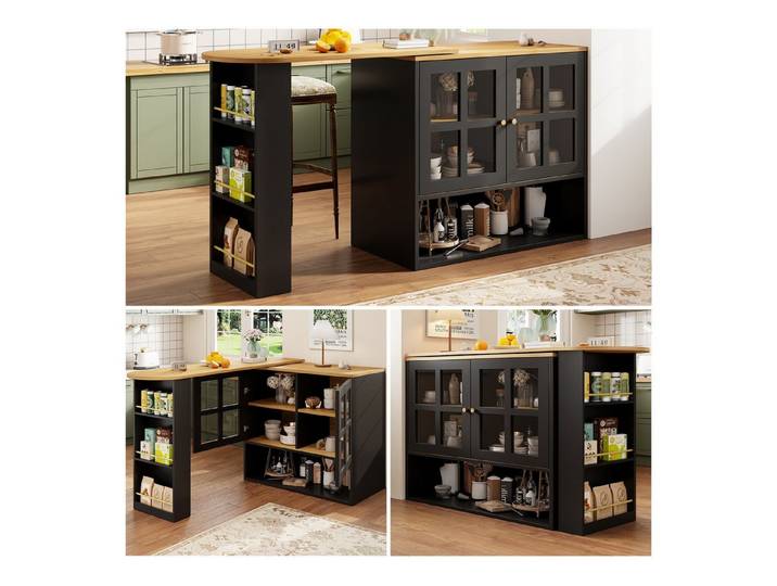 IDEASY Bartisch Drehbarer Sideboard Schrank mit 5 Ablagen und Snackregal, 120x45x80cm, 360-Grad drehbar, multifunktionaler Aufbewahrungsschrank