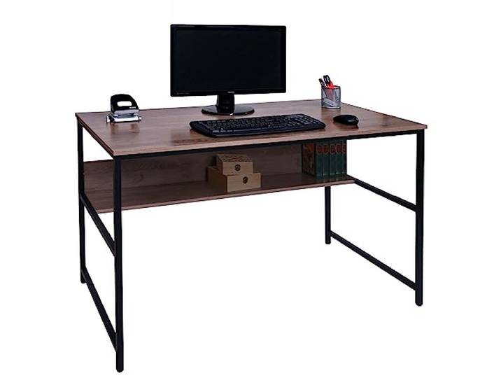Mendler Schreibtisch HWC-K80 Metall MDF 120x60cm - grau-braun