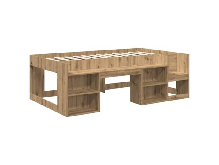 SKTQYQO Bettrahmen Eiche Handwerk 90 x 190 cm Technisches Holz, feste Latten, seitliche Regale, modernes Design, einfache Montage