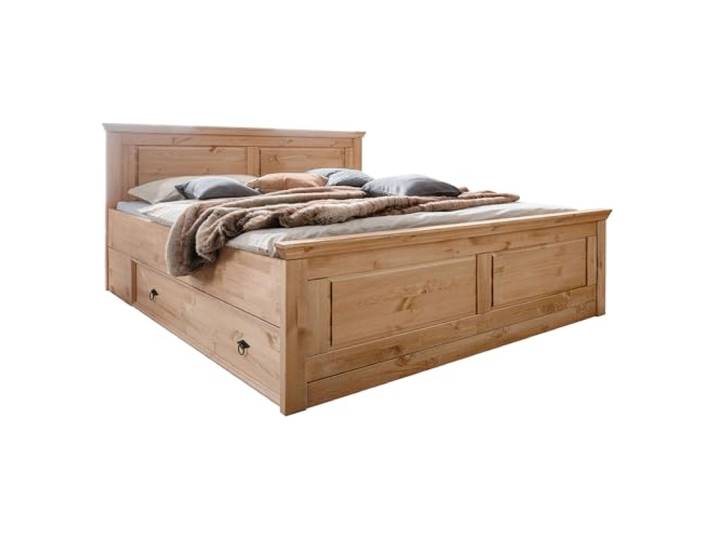 Lomadox Schlafzimmer Bett Doppelbett 180x200cm mit Schubladen, Kiefer massiv eichefarben geölt
