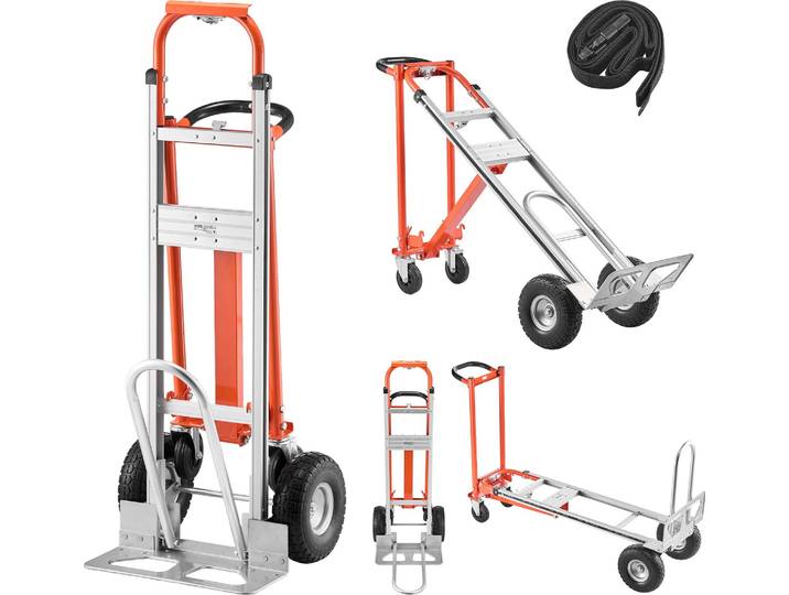 Diable 4 en 1 VEVOR\, capacité de charge de 453\,6 kg en mode 4 roues\, diable de transport convertible avec poignée et roues antidérapantes\, diable en alliage d'aluminium\, chariot de transport pour les déménagements\, les bureaux et les entrepôts