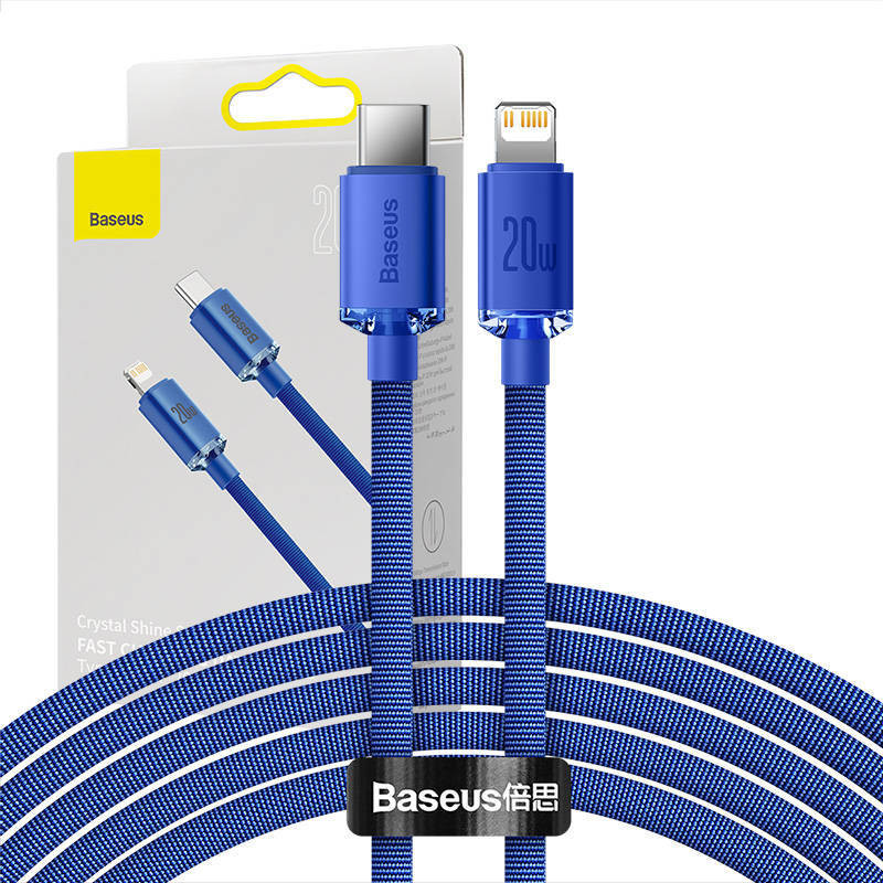 Baseus Crystal Shine USB-C naar Lightning kabel, 20W, PD, 2 meter, blauw