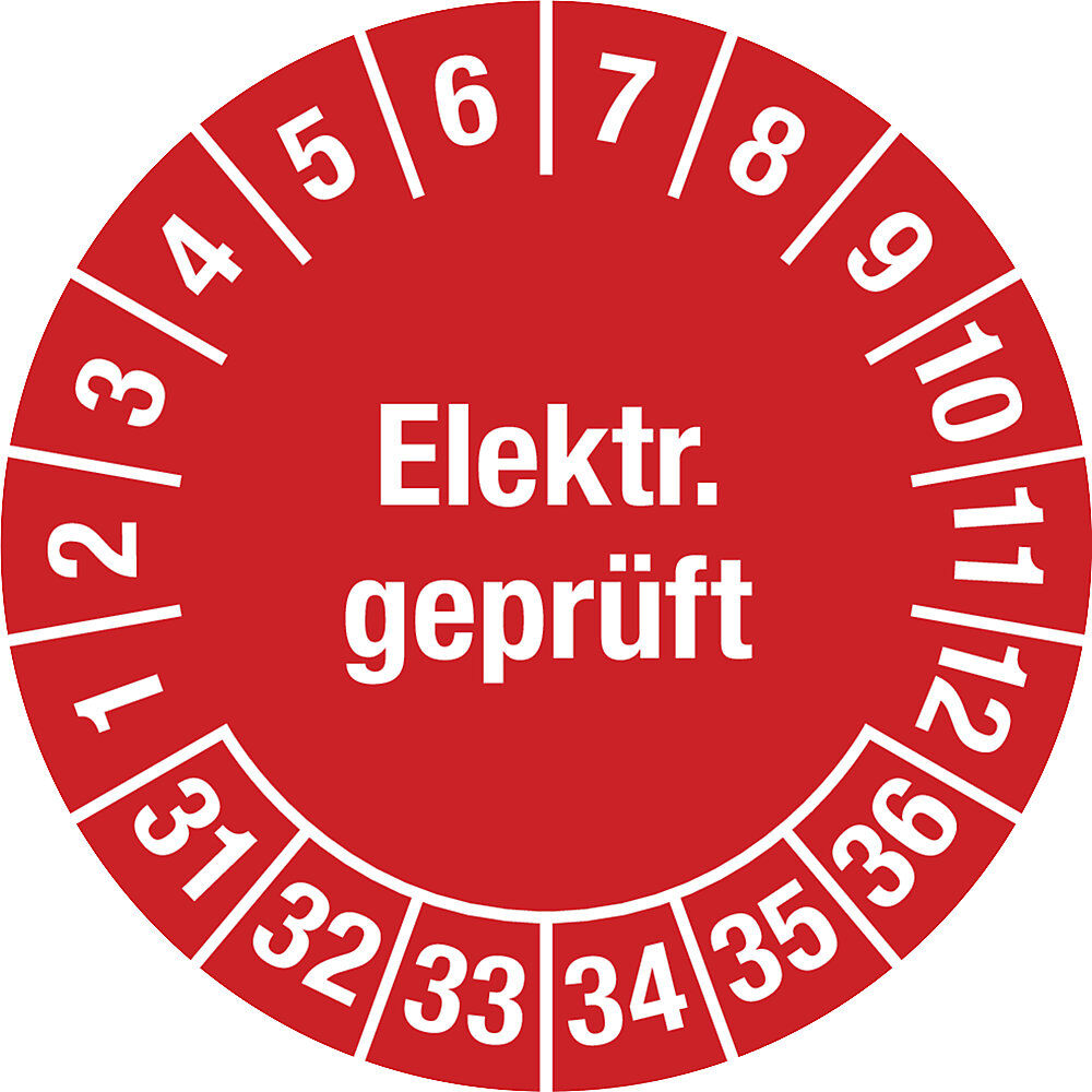 kaiserkraft Elektr. geprüft, Dokumentenfolie, Ø 25 mm, VE 10 Stk, 31 - 36, rot