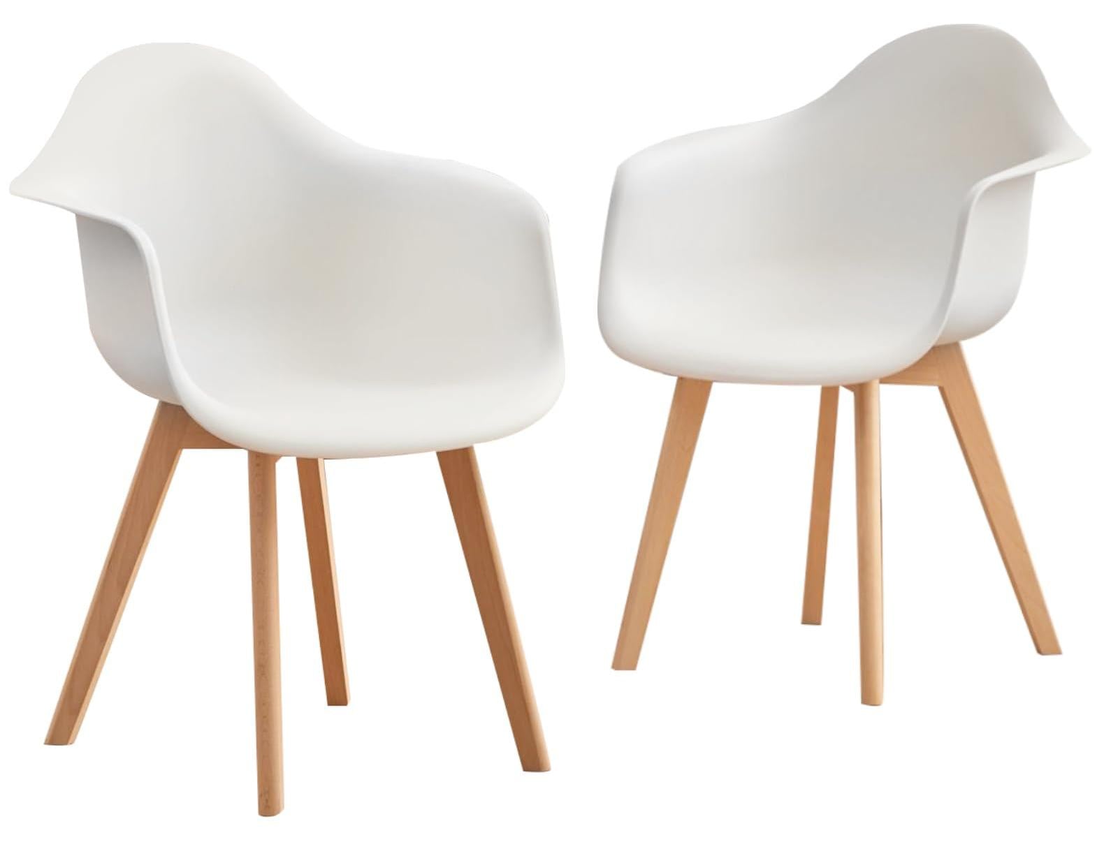 Dripio Set van twee eetkamerstoelen met armleuningen, wit
