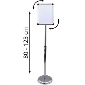 Böttcher-AG Infoständer aus Aluminium, silber, A4, 80-123 cm höhenverstellbar, Hoch- oder Querformat