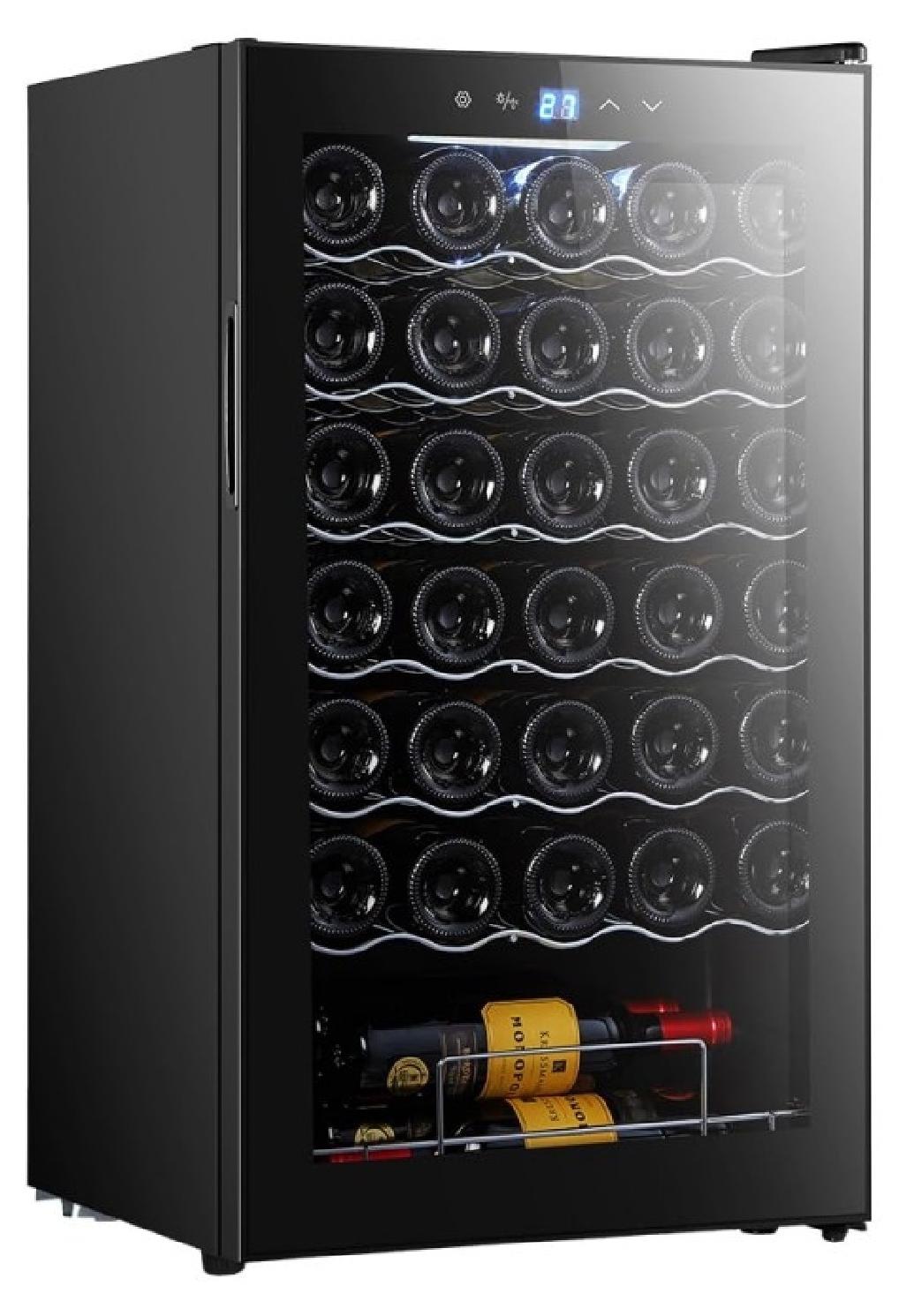Cecotec GrandSommelier 34030, Weinkühler mit Kompressor, Unterbau, 34 Flasche(n), G, Innenbeleuchtung, Schwarz