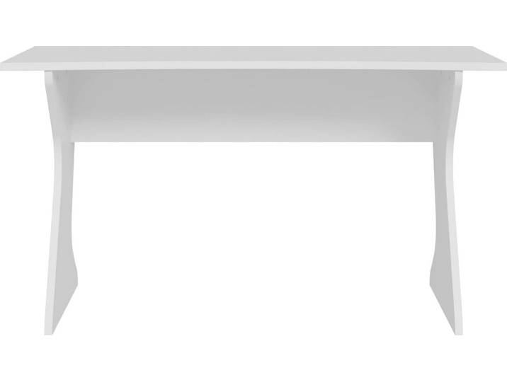Schreibtisch FORTE Utapau, geschwungene Tischplattenform , weiss (weiß, weiß, weiß), B:140cm H:76,2cm T:65cm, Tische, Schreibtisch, mit Kabeldurchführung, verschiedene Massausführungen