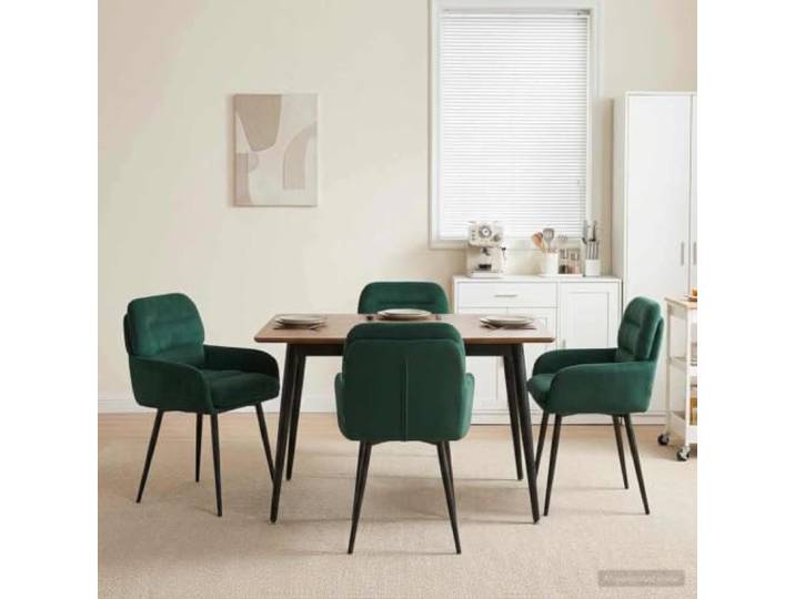 Esszimmerstühle 4er Set Samt Dunkelgrün 59x59,5x90 cm mit Metallrahmen Modernes Design, atmungsaktiver Sitz, weiche Polsterung, praktische Armlehnen, pflegeleichte Oberfläche