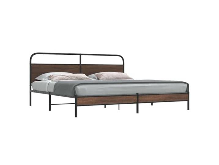 RJPLMFV Bettgestell aus Metall, Braun, 183 x 213 cm Struktur aus robustem Stahl, Kopfteil inklusive, Lattenrost, ohne Matratze