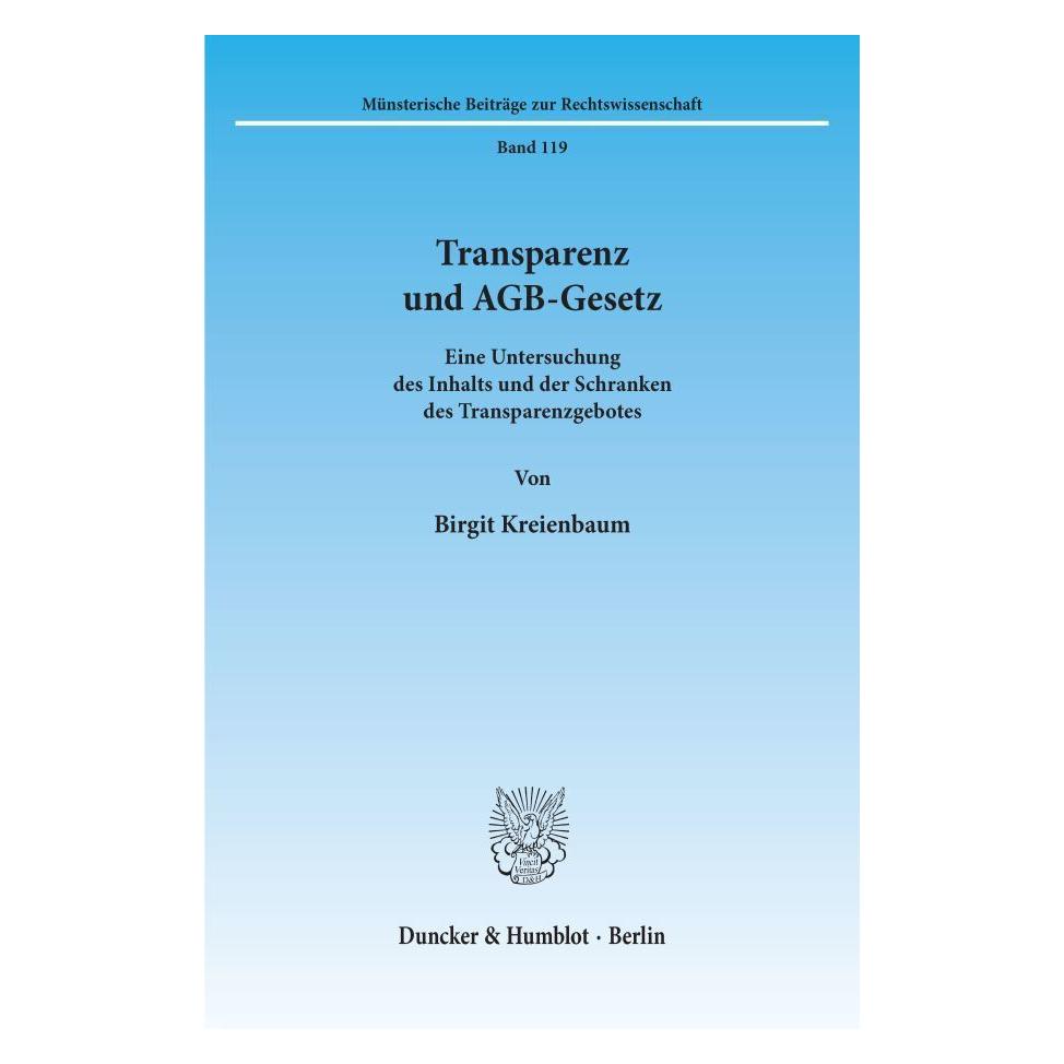 Duncker & Humblot Transparenz und AGB-Gesetz. (Deutsch, Softcover, Birgit Kreienbaum) (55343585)