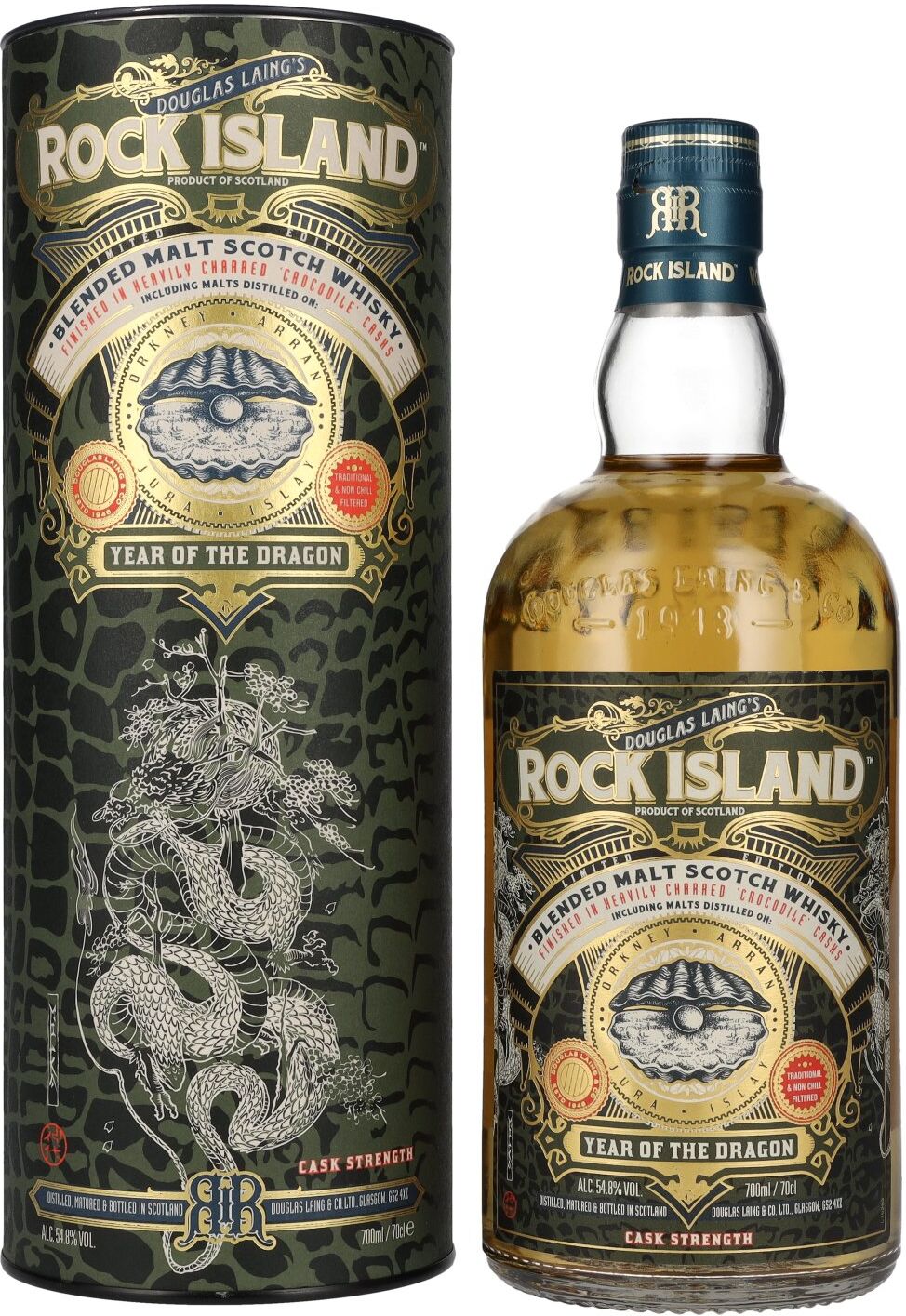 Douglas Laing ROCK ISLAND Year of the Dragon Blended Malt 54,8% Vol. 0,7l en boîte cadeau