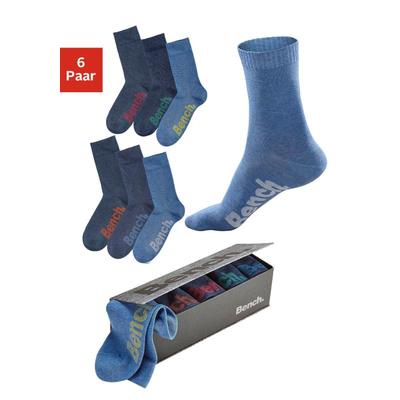 Socken BENCH., Damen, Gr. 35-38, blau (jeans, meliert), Baumwolle, Elasthan, Polyamid, unifarben, elastisch, Socken Socken-Set Socken Unterwäsche Strümpfe Lange Socke Multipacks Sockenbox, mit verschiedenfarbigen Logos