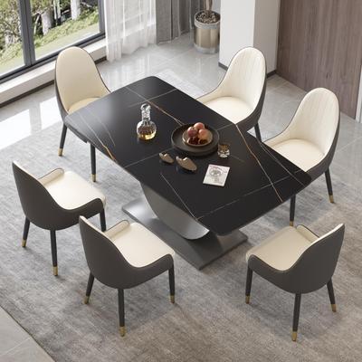 HELIA Rectangle Dining Room Table with U-Shape Stainless Steel Pedestal for Kitchen/Living Room
